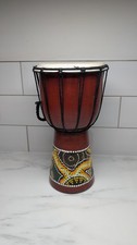 Small Hand Carved Wooden Djembe Drum 12" – Rope Tuned,  Painted Design Bongo
