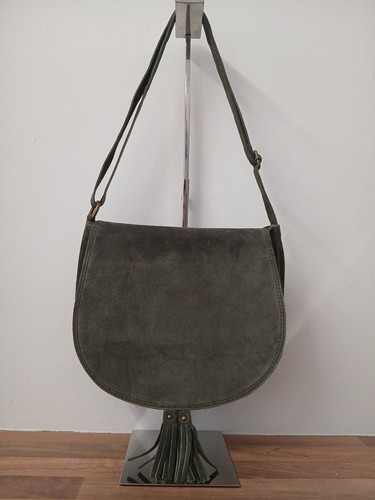 Khaki green suede crossbody - green,