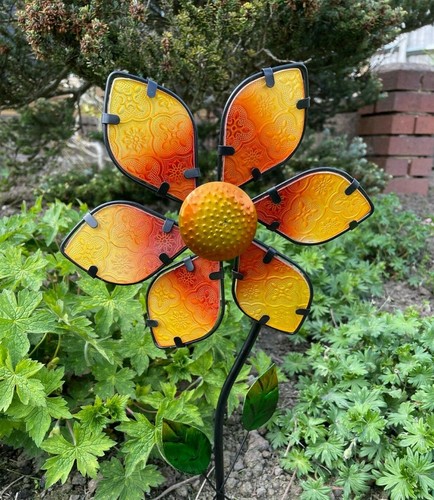 Garden glass flower stake 92cm - flower,