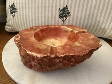 Coral Red Orange Marble Alabaster Ashtray Hand Carved Italy Stone Vintage