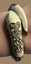 Vintage Snake Serpent Bracelet Crystal Glass Rhinestones Enamel Bangle 