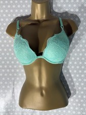 Womens La Senza Uk 34B Aqua Green Floral  Lace Underwired Padded Push Up Bra
