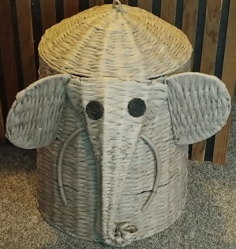 Elephant hamper white wicker - elephant,