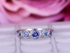 1.5ct Simulated Blue Tanzanite Engagement Ring 14k White Gold Plated Five Stone