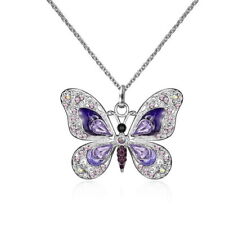 Crystal Colourful Butterfly 925 Sterling Silver Necklace Chain Womens Jewellery