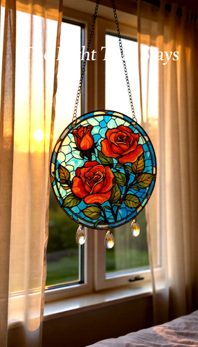 Red rose suncatcher 15cm - rose,