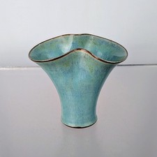 Vintage Bolingey Perranporth Studio Art Pottery Turquoise Pinch Top Vase Signed