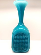 Empoli 1970's Large Italian Turquoise Retro Cased Glass Vase,basket weave bottom