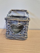 Wicker Willow Cane Rattan Love Heart  Candle Holder Glass Insert