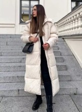 ZARA WOMEN NEW EXTRA-LONG WATER-REPELLENT PUFFER COAT WHITE 4391/716 SIZE   XL