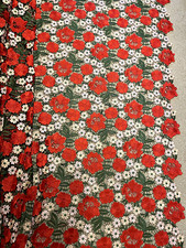 Red flowers guipure lace fabric 430cm/14.10ft long and 132cm/51.96in W, destash