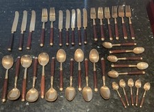Vintage Thailand Rosewood Handles And Brass Cutlery / Flatware Job Lot 38 Items