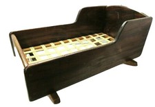 Small Oak Wooden Antique Roko Crib Cradle Cot Rocker H32cm W33cm L60cm