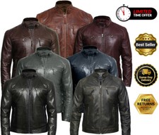 Real Leather Jacket Mens Leather Biker Distressed Vintage Slim Fit Jacket XS-5XL