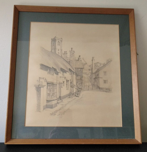 Framed glazed pencil drawing - framed, &