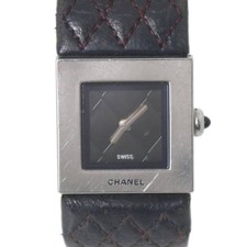 CHANEL Ashier Ladies Quartz Watch Matelasse Silver x Black ES