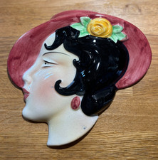 Art Deco Cope & Co Black Haired Lady In Hat Wall Face Mask c1930s