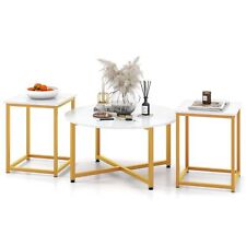 3PCS Modern Coffee Table Set Round Coffee Table & 2PCS Square End Tables White