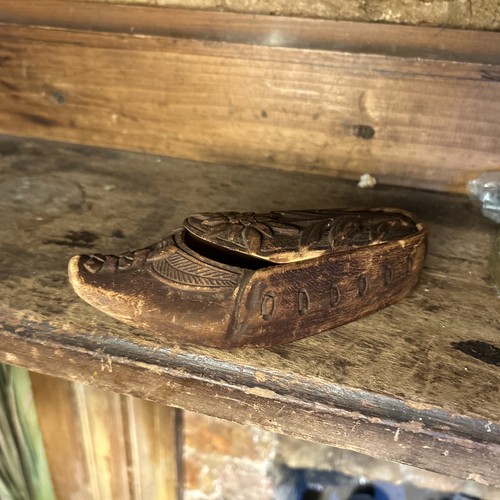 Vintage carved wooden moccasin - carved,