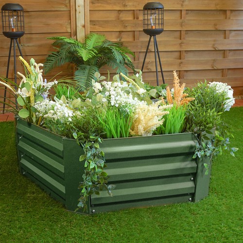 Green metal raised garden - green, bed