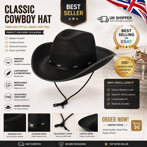 Black cowboy hat - black,