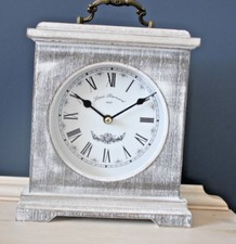 WOOD MANTLE CLOCK.WHITE WASHED