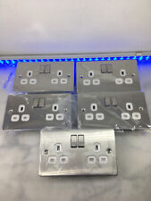 X5 LAP 13A SWITCHED SOCKET 2 GANG DOUBLE POLE BRUSHED STAINLESS STEEL WHITE #61