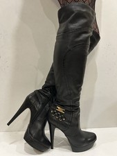 Sexy River Island Leather Over Knee Killer Heel Platform Boots UK7 Halloween VGC