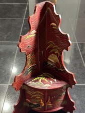 Vintage Asian Red Lacquer Folding Shelf Hand Painted Oriental