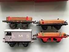 Hornby O Gauge - 3 x No.1 Timber Wagons & 1 x Brake Van - all boxed