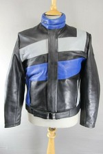 AMAZING BLACK, BLUE & GREY KETT COWHIDE LEATHER BIKER JACKET 38 INCH
