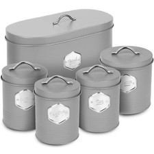 HEFTMAN Kitchen Storage Canister Sugar Coffee Tea Airtight 5 Piece Set Grey