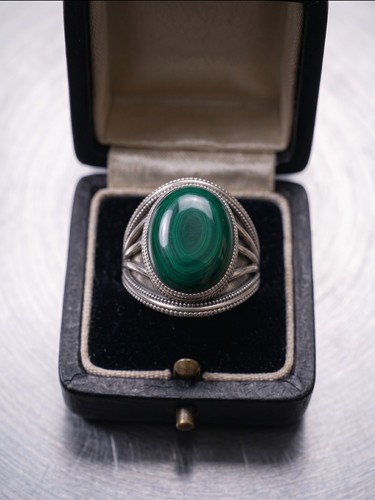 Natural green malachite ring - natural,