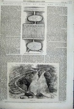 Old Antique Print 1862 Salmon Breeding Ponds Stairs Water Fall River Fish 19th