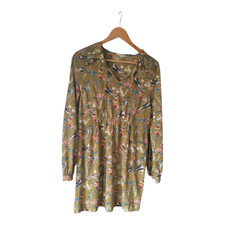 White Stuff Tunic Top Size 12 Long Sleeved Green Floral Birds Pattern