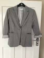Ladies Size 8 Grey Collared Long Sleeve Fully Lined Blazer By Primark