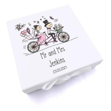 Personalised Wedding Gift Keepsake Memory Box With couple on Bike UV-59