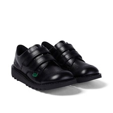 Kickers Unisex Kids Kick Lo Vel Twin Strap Black Leather, Size 2.5 UK EU 35