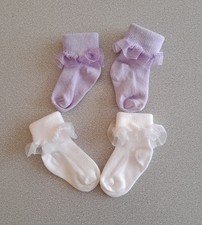2 pairs of purple/white Newborn Baby Girls lace party socks