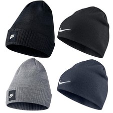 Nike Beanie Hat Cotton Wooly Winter Cold Mens Womens Kids Black Grey Navy