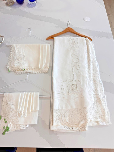 Vintage white lace tablecloth - vintage,