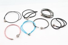Pandora Sterling Silver Bracelets Leather Plaited Wrap Ball Clasp x 8 (16g)