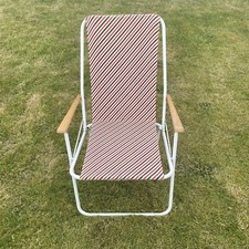 Vtg Folding Deck Chair 70s Stripes Garden Camping Festival Seaside Campervan VW