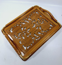 Vintage Wooden Galleried Tray Filigree Style Carving Drinks Dressing Table Decor