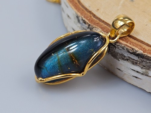 Blue amber pendant gold - blue, pendant,