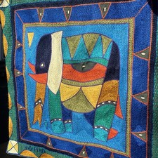 Colourful Hand Embroidered Scatter Cushion South African Cotton Elephant Kaross