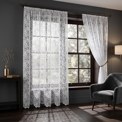 Premium white floral lace - floral, net