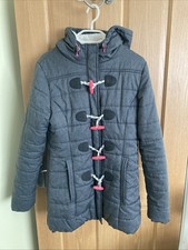 Super Dry Grey Parka Winter Coat Size M Women Full Zip Pink Toggles