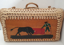 VINTAGE SPANISH WICKER BASKET BAG WITH WOOSEN PICTURE PANELS