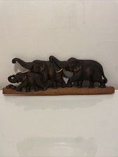 Carved Wooden African Plaque Wall Hanging Picture Mom & Baby Elephant boho decor